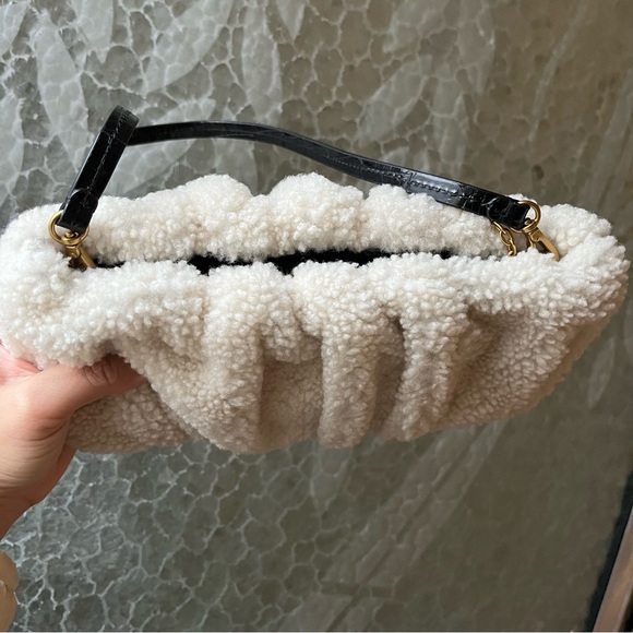 NWOT STAUD Bean Shearling Teddy Bear Cream Shoulder Convertible Bag Clutch Purse - Picture 8 of 12